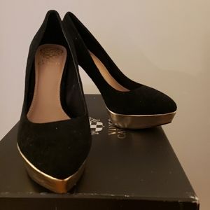 Vince Camuto black suede pumps with glitter heels